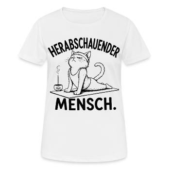Herabschauender Mensch – Yoga Katze - Frauen T-Shirt atmungsaktiv - Weiß - Vorne - AI Model Female 172 dark (172cm)