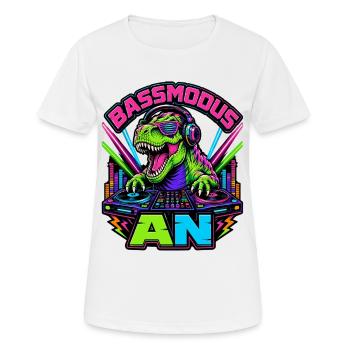 Mode basse activé – Dinosaures néon dans la cabine DJ - T-shirt respirant Femme - blanc - Devant - AI Model Female 172 dark (172cm)
