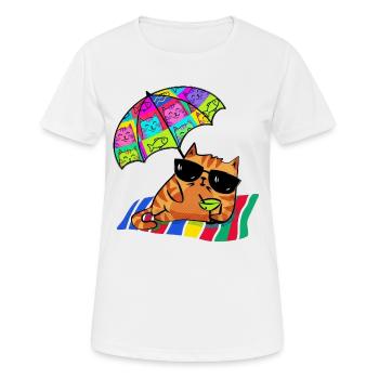 Chat cool en vacances avec parasol - T-shirt respirant Femme - blanc - Devant - AI Model Female 172 dark (172cm)
