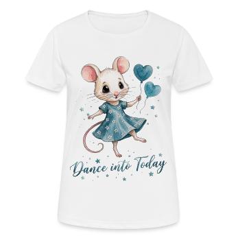 Tanzende Maus mit Herzballons - Frauen T-Shirt atmungsaktiv - Weiß - Vorne - AI Model Female 172 dark (172cm)