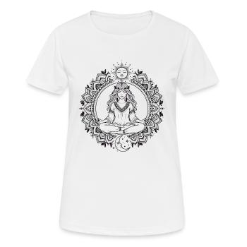 Boho Yoga Mandala - Méditation Soleil-Lune - T-shirt respirant Femme - blanc - Devant - AI Model Female 172 dark (172cm)