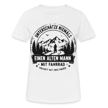 Alter Mann mit Fahrrad – Abenteuerszene - Frauen T-Shirt atmungsaktiv - Weiß - Vorne - AI Model Female 172 dark (172cm)