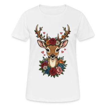 Deer Antlers Hearts Folk Festival Traditional Costumes Replacement - Women's Breathable T-Shirt - white - Front - AI Model Female 172 dark (172cm)