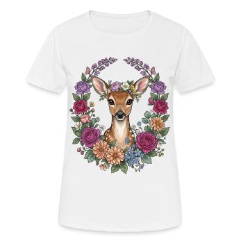 Reh Kitz Blumen Volksfest Trachten Ersatz Damen - Frauen T-Shirt atmungsaktiv - Weiß - Vorne - AI Model Female 172 dark (172cm)