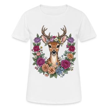 Deer Flowers Folk Festival Traditional Costumes Replacement Gift - Women's Breathable T-Shirt - white - Front - AI Model Female 172 dark (172cm)