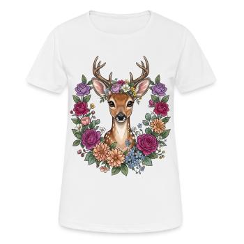 Reh Kitz Blumen Volksfest Trachten Ersatz Damen - Frauen T-Shirt atmungsaktiv - Weiß - Vorne - AI Model Female 172 dark (172cm)