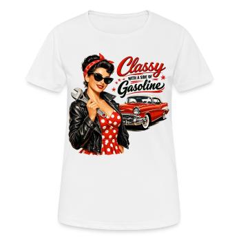 Vintage Pin-Up: Classy with a Side of Gasoline - Women's Breathable T-Shirt - white - Front - AI Model Female 172 dark (172cm)