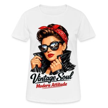 Attitude Soul Moderne Vintage – Pin-Up cool - T-shirt respirant Femme - blanc - Devant - AI Model Female 172 dark (172cm)