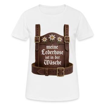 Meine Lederhose ist in der Wäsche Bayern Sprüche - Frauen T-Shirt atmungsaktiv - Weiß - Vorne - AI Model Female 172 dark (172cm)