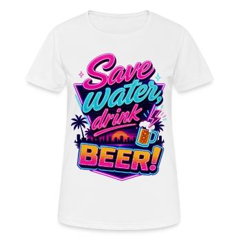 Économiser de l’eau, boire de la bière | Dicton rétro de la bière - T-shirt respirant Femme - blanc - Devant - AI Model Female 172 dark (172cm)