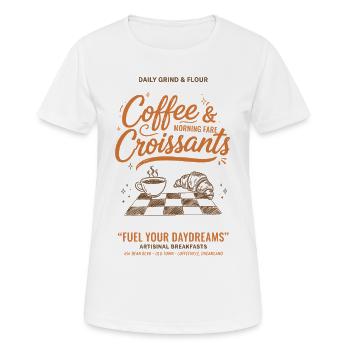 Café et croissants Petit-déjeuner Brunch - T-shirt respirant Femme - blanc - Devant - AI Model Female 172 dark (172cm)