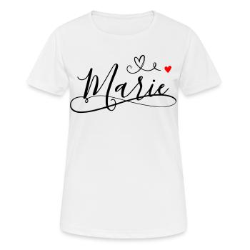 Marie surname first name with heart décor - Women's Breathable T-Shirt - white - Front - AI Model Female 172 dark (172cm)