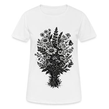 Botanique de linogravure vintage des fleurs sauvages - T-shirt respirant Femme - blanc - Devant - AI Model Female 172 dark (172cm)