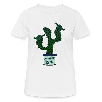 Surfer Surfing Kaktus - Frauen T-Shirt atmungsaktiv - Weiß - Vorne - AI Model Female 172 dark (172cm)