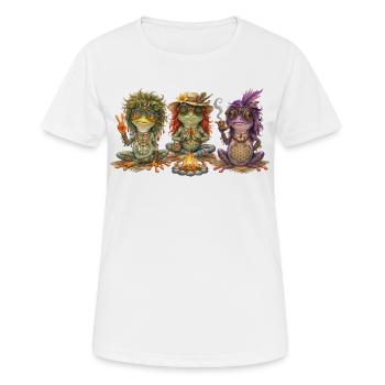 Trois grenouilles bohèmes autour du feu de camp - T-shirt respirant Femme - blanc - Devant - AI Model Female 172 dark (172cm)