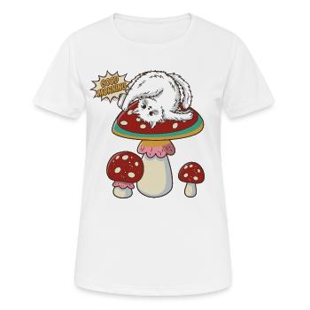 Chat faisant du yoga sur un gros champignon - T-shirt respirant Femme - blanc - Devant - AI Model Female 172 dark (172cm)