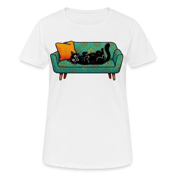 Chat noir se détendant sur un canapé rétro - T-shirt respirant Femme - blanc - Devant - AI Model Female 172 dark (172cm)