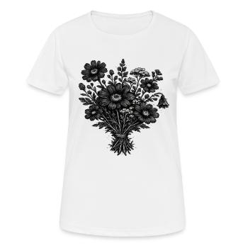 Botanique de linogravure vintage des fleurs sauvages - T-shirt respirant Femme - blanc - Devant - AI Model Female 172 dark (172cm)