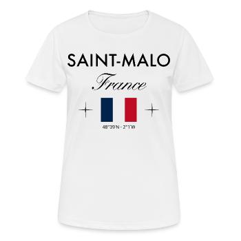 Saint Malo Frankreich Koordinaten Reise Souvenir - Frauen T-Shirt atmungsaktiv - Weiß - Vorne - AI Model Female 172 dark (172cm)