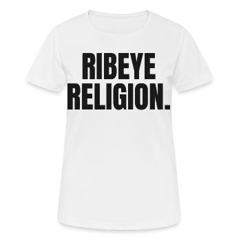 RIBEYE RELIGION | Carnivore T-Shirt | Steak Lover - Women's Breathable T-Shirt - white - Front - AI Model Female 172 dark (172cm)
