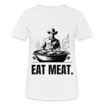 MANGER DE LA VIANDE | T-shirt Carnivore | Déclaration sur le steak - T-shirt respirant Femme - blanc - Devant - AI Model Female 172 dark (172cm)