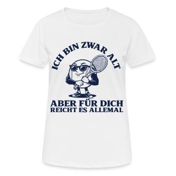 Tennis Bin zwar alt Lustiger Retro Tennisspieler - Frauen T-Shirt atmungsaktiv - Weiß - Vorne - AI Model Female 172 dark (172cm)