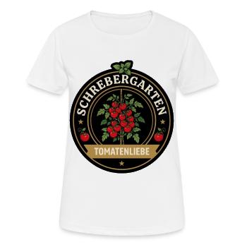 Tomatenliebe Logo aus Schirebergarten - Frauen T-Shirt atmungsaktiv - Weiß - Vorne - AI Model Female 172 dark (172cm)