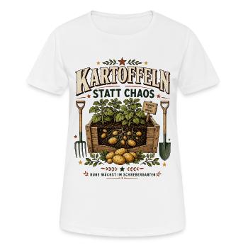 Kartoffeln statt Chaos – Ruhe im Schrebergarten - Frauen T-Shirt atmungsaktiv - Weiß - Vorne - AI Model Female 172 dark (172cm)