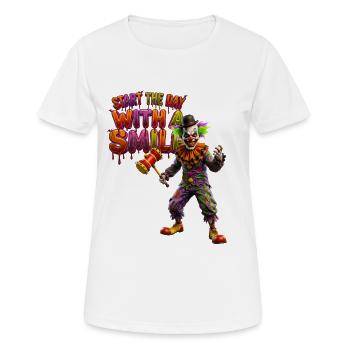 Sourire de clown, t-shirt texte dégoulinant - T-shirt respirant Femme - blanc - Devant - AI Model Female 172 dark (172cm)