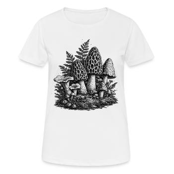 Vintage Waldpilze Linolschnitt - Frauen T-Shirt atmungsaktiv - Weiß - Vorne - AI Model Female 172 dark (172cm)