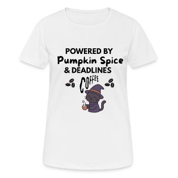 Pumpkin Spice & Délais - Chat du Café d’Automne - T-shirt respirant Femme - blanc - Devant - AI Model Female 172 dark (172cm)