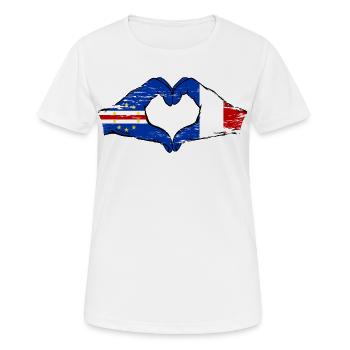 Drapeau du Cap-Vert France, mains en forme de cœur utilisées - T-shirt respirant Femme - blanc - Devant - AI Model Female 172 dark (172cm)