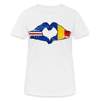 Drapeau du Cap-Vert Roumanie en forme de cœur utilisé - T-shirt respirant Femme - blanc - Devant - AI Model Female 172 dark (172cm)