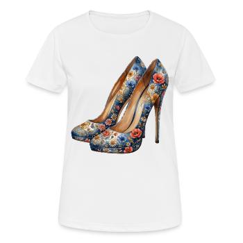 Talons hauts avec des fleurs colorées - T-shirt respirant Femme - blanc - Devant - AI Model Female 172 dark (172cm)