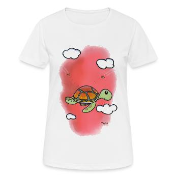 Tortue volante en rouge nuageux - T-shirt respirant Femme - blanc - Devant - AI Model Female 172 dark (172cm)