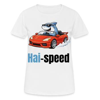 Haispeed | Un requin de dessin animé cool dans une voiture de sport - T-shirt respirant Femme - blanc - Devant - AI Model Female 172 dark (172cm)