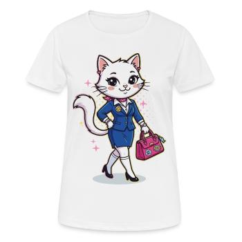 Elegant business cat with pink bag - Women's Breathable T-Shirt - white - Front - AI Model Female 172 dark (172cm)