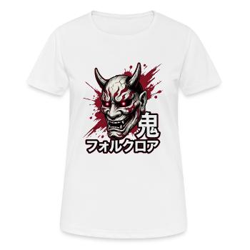 Oni Folklore Maske mit Blutspritzer - Frauen T-Shirt atmungsaktiv - Weiß - Vorne - AI Model Female 172 dark (172cm)