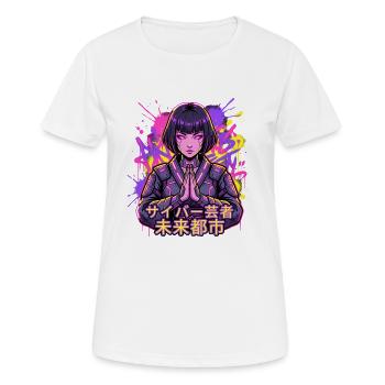 Cyber Geisha im Neonstadt - Frauen T-Shirt atmungsaktiv - Weiß - Vorne - AI Model Female 172 dark (172cm)