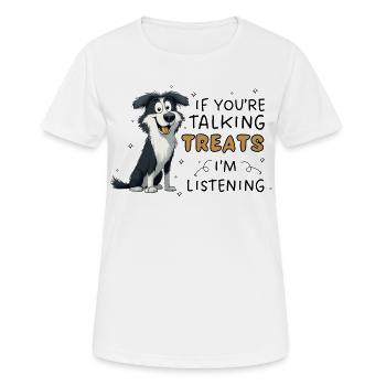 Border Collie Leckerlis – lustiges Hundedesign - Frauen T-Shirt atmungsaktiv - Weiß - Vorne - AI Model Female 172 dark (172cm)