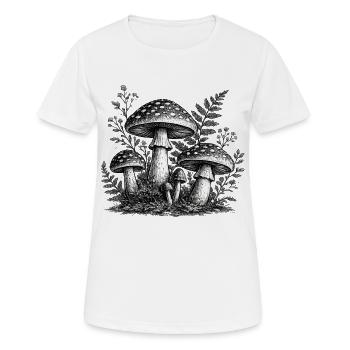 Vintage Waldpilze Linolschnitt - Frauen T-Shirt atmungsaktiv - Weiß - Vorne - AI Model Female 172 dark (172cm)