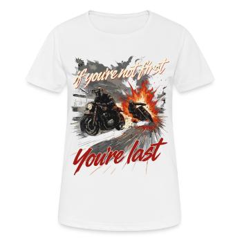 Motard de course d’action moto - T-shirt respirant Femme - blanc - Devant - AI Model Female 172 dark (172cm)