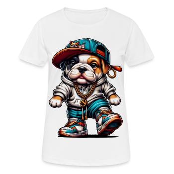 Cute Hip Hop Bulldog Puppy Streetwear Dog Merch - Women's Breathable T-Shirt - white - Front - AI Model Female 172 dark (172cm)
