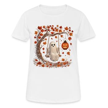 Fantôme d’Halloween en balançoire avec Automne de la citrouille - T-shirt respirant Femme - blanc - Devant - AI Model Female 172 dark (172cm)
