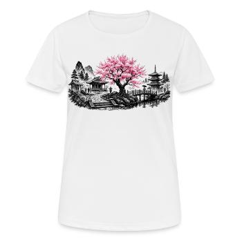 Japanese Cherry Blossom Temple Garden - Women's Breathable T-Shirt - white - Front - AI Model Female 172 dark (172cm)