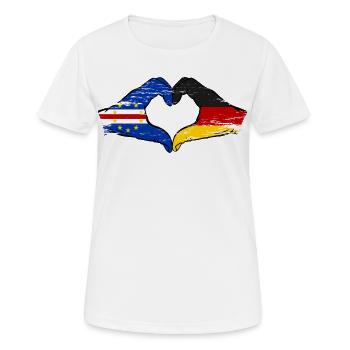 Mains du drapeau allemand du Cap-Vert en forme de cœur utilisées - T-shirt respirant Femme - blanc - Devant - AI Model Female 172 dark (172cm)
