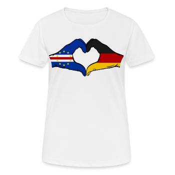 Mains du drapeau allemand du Cap-Vert en forme de cœur utilisées - T-shirt respirant Femme - blanc - Devant - AI Model Female 172 dark (172cm)