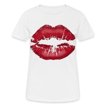 Lèvres embrassables avec ombre rouge rouge à lèvres - T-shirt respirant Femme - blanc - Devant - AI Model Female 172 dark (172cm)