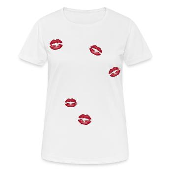 Lippen überall Kussmund mit Lippenstift Abdrücke - Frauen T-Shirt atmungsaktiv - Weiß - Vorne - AI Model Female 172 dark (172cm)