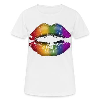 Lèvres embrassables avec du rouge à lèvres LGBTQ Rainbow - T-shirt respirant Femme - blanc - Devant - AI Model Female 172 dark (172cm)